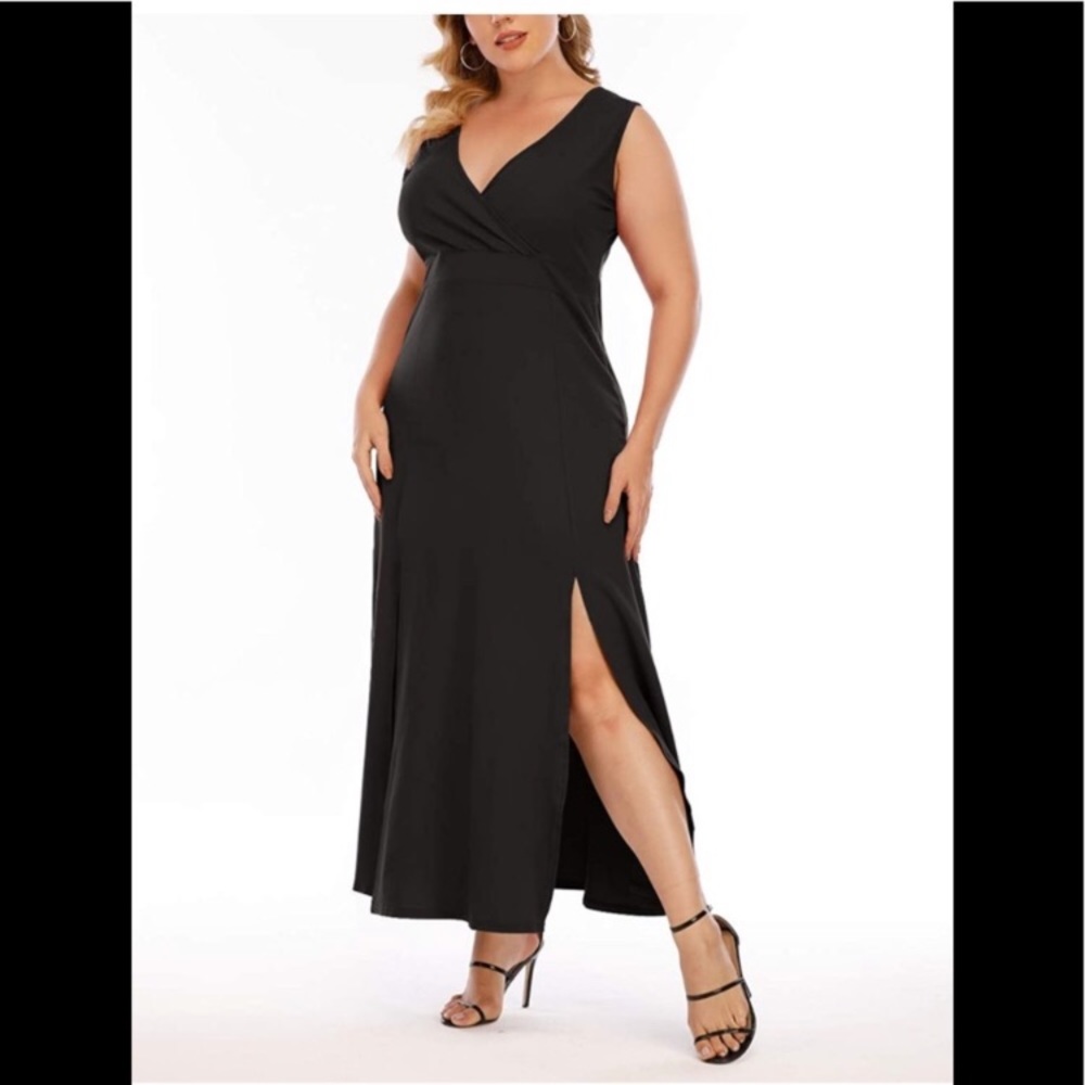 Plus Size Deep V Neck Split Long Maxi Wrap Dress - image 3